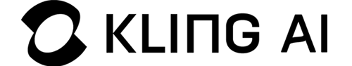 Black logo with an abstract twisted loop shape to the left and the text KLING AI in bold, modern font on a light gray background. Logo of Kling AI Video Generator.