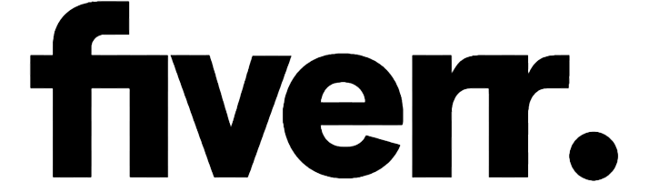 The image shows the Fiverr logo with the word fiverr in bold, black lowercase letters, followed by a period, on a light background. Logo of Fiverr company